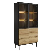 Laramie LED Wooden Display Cabinet With 4 Doors In Oak And Black