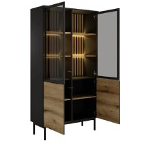 Laramie LED Wooden Display Cabinet With 4 Doors In Oak And Black