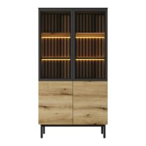 Laramie LED Wooden Display Cabinet With 4 Doors In Oak And Black