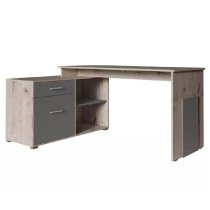 Caldwell Wooden Corner Laptop Desk With 2 Shelves In Wellington Oak