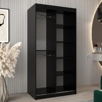 Danville Small Mirrored Wardrobe With 2 Sliding Doors In Black