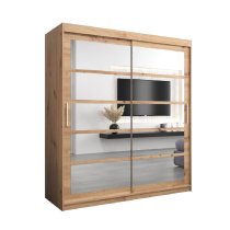 Reston Mirrored Wardrobe With 2 Sliding Doors In Oak Artisan