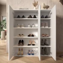 Salta High Gloss Shoe Storage Cabinet With 3 Doors In White