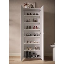 Salta Tall High Gloss Shoe Storage Cabinet 2 Doors In White