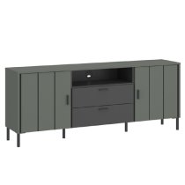 Arthur Wooden Small TV Stand With 2 Doors 2 Drawers In Green Grey