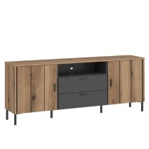 Arthur Wooden Small TV Stand With 2 Doors 2 Drawers In Grey Oak