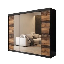 Topeka 3 Mirrored Wardrobe With 3 Sliding Doors In Dark Oak