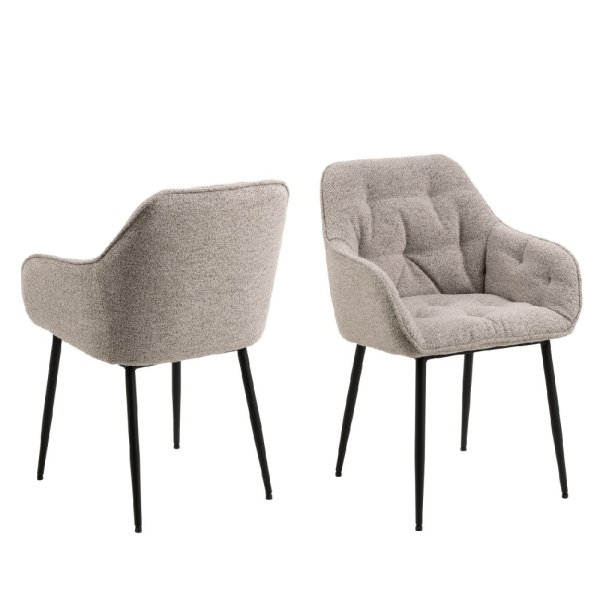 Bethel Beige Fabric Dining Chairs With Arms In Pair