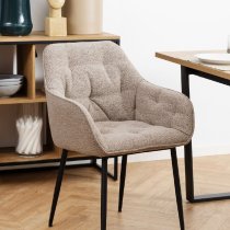 Bethel Beige Fabric Dining Chairs With Arms In Pair