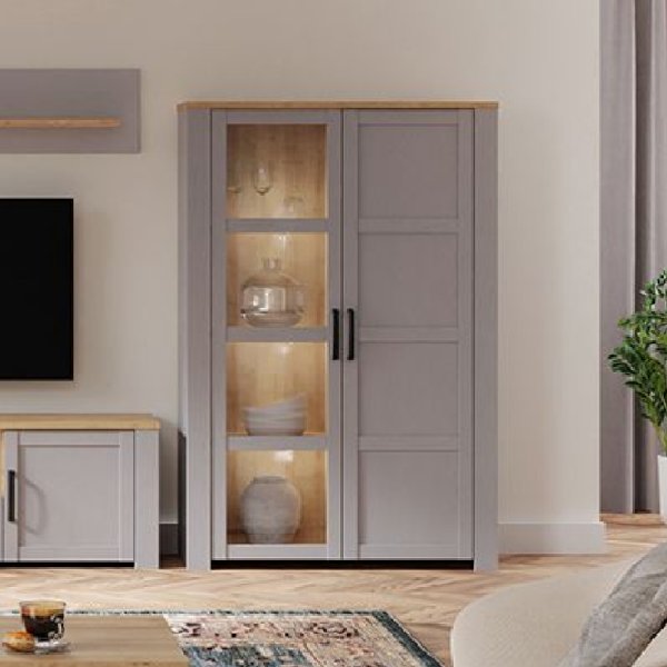 Bemidji LED Wooden Display Cabinet With 2 Doors In Grey And Oak