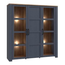 Bemidji LED Wooden Display Cabinet With 3 Doors In Navy And Oak