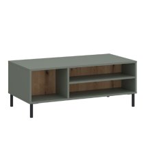 Danville Wooden Coffee Table With 3 Shelves In Green And Oak