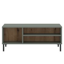 Danville Wooden Coffee Table With 3 Shelves In Green And Oak