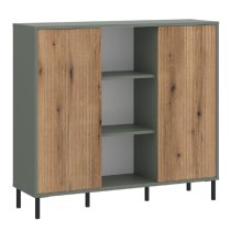 Danville Wooden Sideboard With 2 Sliding Doors In Green And Oak