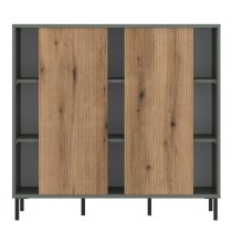 Danville Wooden Sideboard With 2 Sliding Doors In Green And Oak