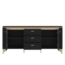 Gaffney LED Wooden TV Stand With 3 Drawers In Matt Black Gold