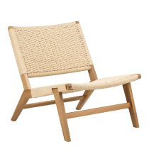 Campbell Wooden Lounge Chair in Off White and Oak