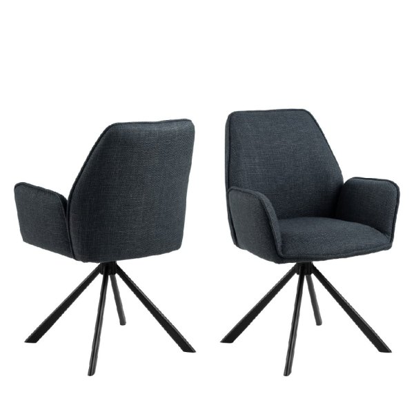 Getzville Grey Fabric Dining Chairs With Black Legs In Pair