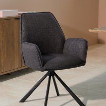 Getzville Grey Fabric Dining Chairs With Black Legs In Pair