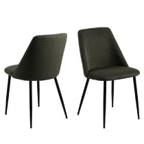 Indio Olive Green Fabric Dining Chairs With Black Legs In Pair