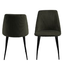 Indio Olive Green Fabric Dining Chairs With Black Legs In Pair