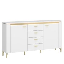 Laughlin LED High Gloss Sideboard With 2 Doors 4 Drawers In White