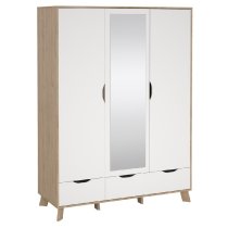 Irvine Wooden Wardrobe With 3 Doors 2 Drawers In Oak And White