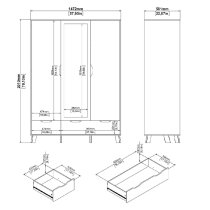 Irvine Wooden Wardrobe With 3 Doors 2 Drawers In Oak And White