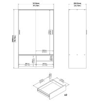 Lebanon Wooden Wardrobe With 2 Sliding Doors 2 Drawers In Oak