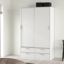 Lebanon Wooden Wardrobe With 2 Sliding Doors 4 Drawers In White