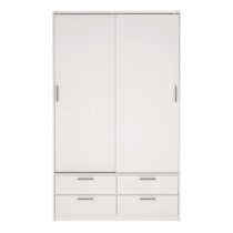 Lebanon Wooden Wardrobe With 2 Sliding Doors 4 Drawers In White