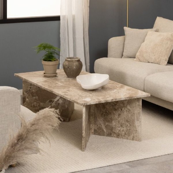 Vashon Marble Rectangular Coffee Table in Brown