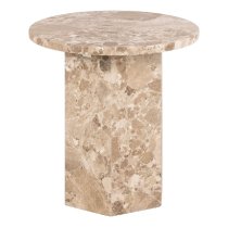 Newry Marble Stone Round Side Table In Brown