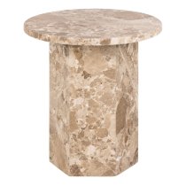 Newry Marble Stone Round Side Table In Brown