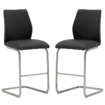 Ithaca Black Faux Leather Bar Stools With Chrome Base In Pair