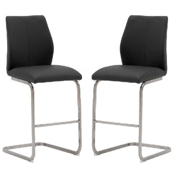 Ithaca Black Faux Leather Bar Stools With Chrome Base In Pair