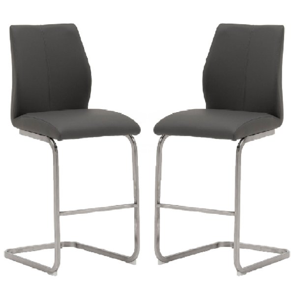 Ithaca Grey Faux Leather Bar Stools With Chrome Base In Pair