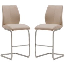 Ithaca Taupe Faux Leather Bar Stools With Chrome Base In Pair