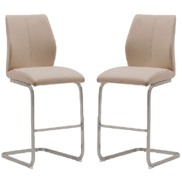 Ithaca Taupe Faux Leather Bar Stools With Chrome Base In Pair