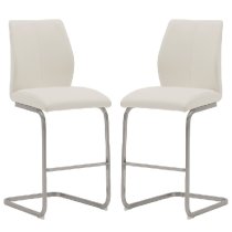 Ithaca White Faux Leather Bar Stools With Chrome Base In Pair