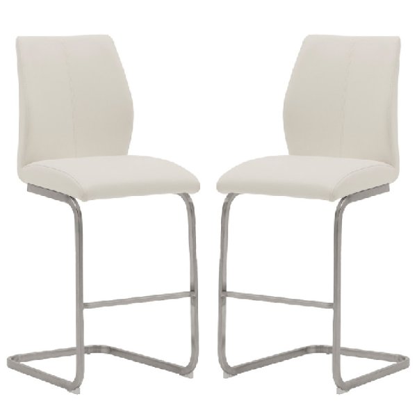 Ithaca White Faux Leather Bar Stools With Chrome Base In Pair