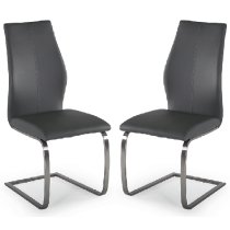 Ithaca Grey Faux Leather Dining Chairs With Chrome Base In Pair