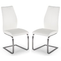 Ithaca White Faux Leather Dining Chairs With Chrome Base In Pair