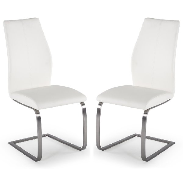 Ithaca White Faux Leather Dining Chairs With Chrome Base In Pair