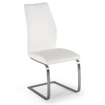 Ithaca White Faux Leather Dining Chairs With Chrome Base In Pair