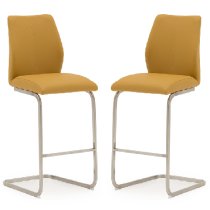 Ithaca Pumpkin Faux Leather Bar Chairs With Chrome Base In Pair