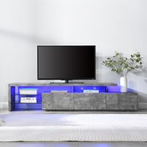 Alanis Wooden TV Stand With Storage In Concrete And LED Lights