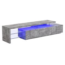 Alanis Wooden TV Stand With Storage In Concrete And LED Lights