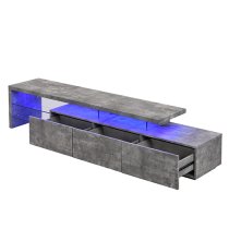 Alanis Wooden TV Stand With Storage In Concrete And LED Lights