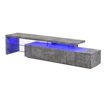 Alanis Wooden TV Stand With Storage In Concrete And LED Lights